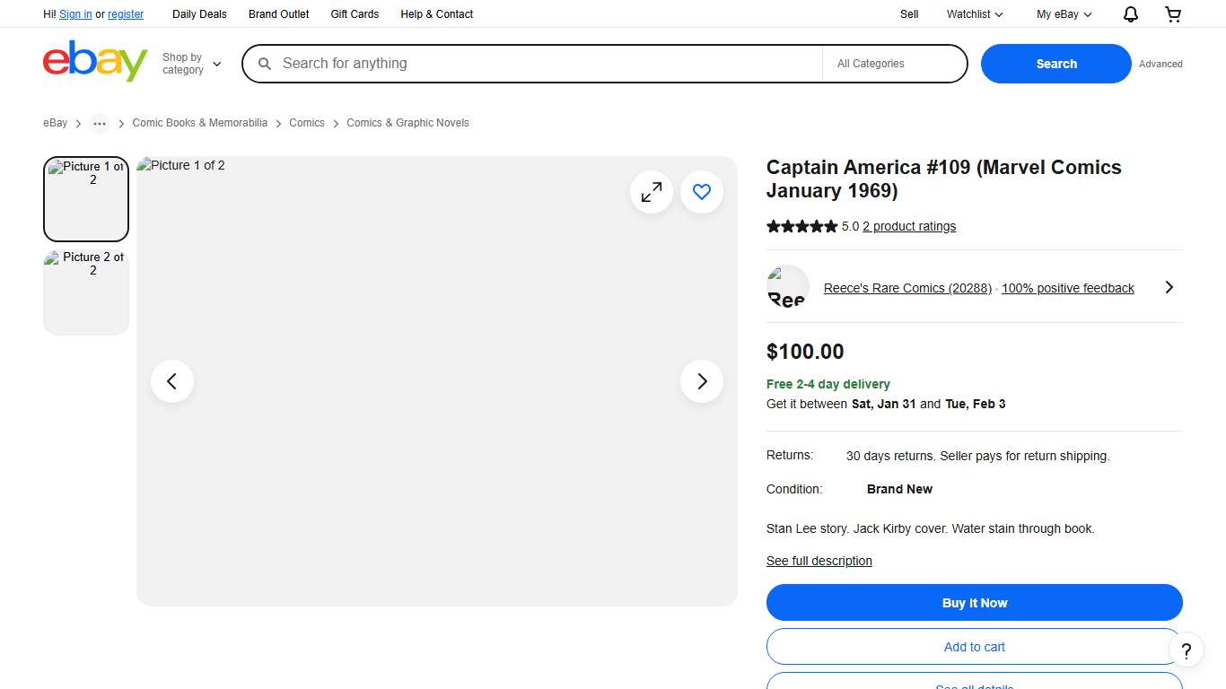 Captain America #109 (Marvel Comics January 1969) for sale online eBay