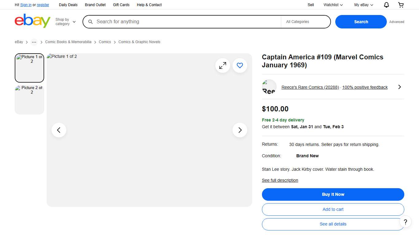 Captain America #109 (Marvel Comics January 1969) for sale online eBay